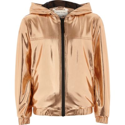 RI Active Girls gold hooded bomber jacket